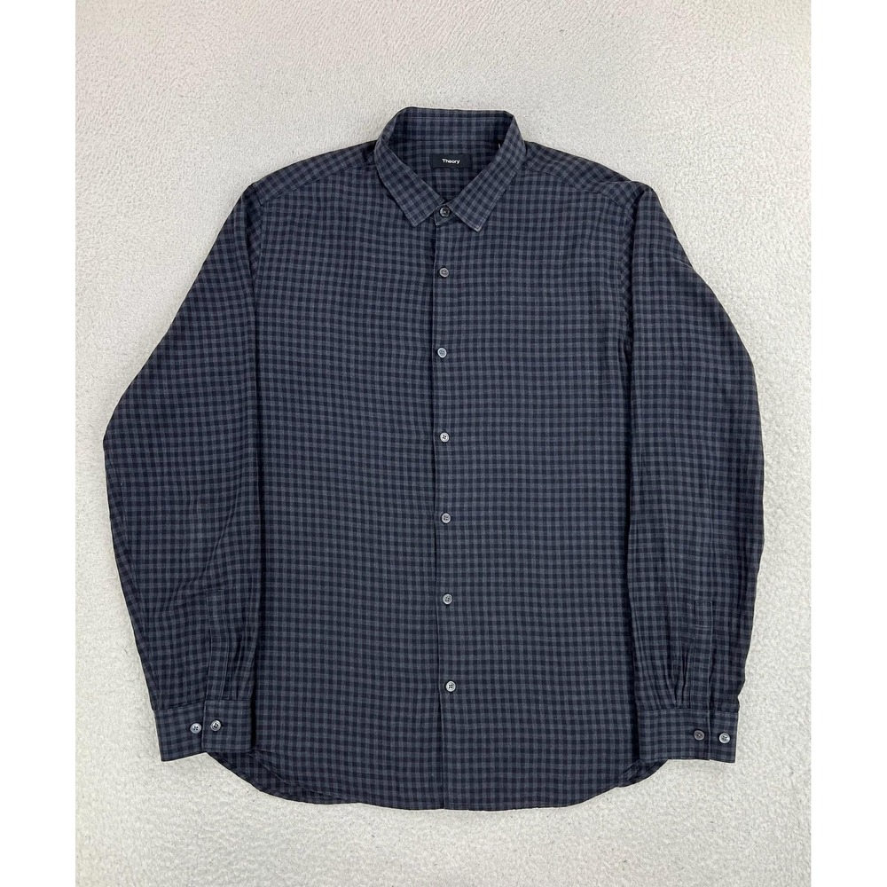 Theory Shirt Mens XL Gray Murray Gingham Flannel Button Up Long Sleeve Casual